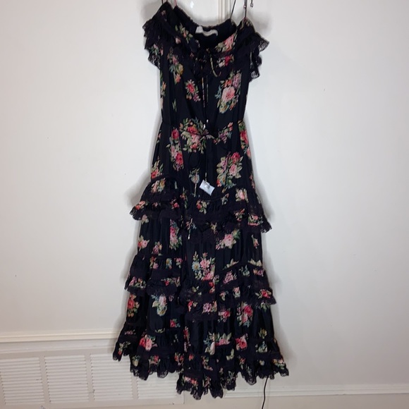 Zimmermann Honour Floral-print Tiered Silk Midi Dress In Black- siz… - Picture 7 of 15